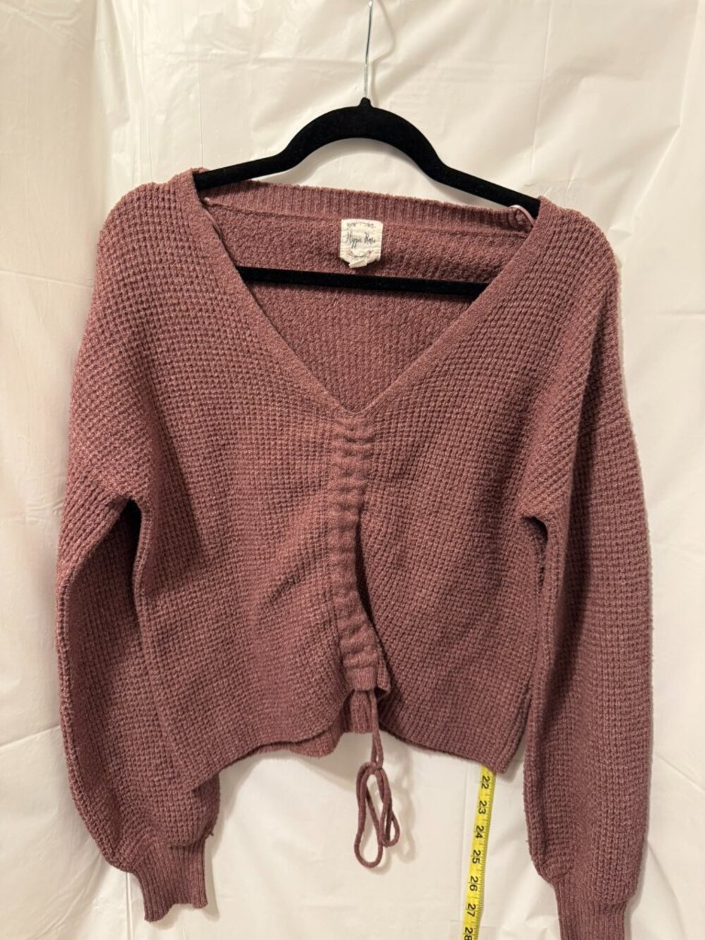 Hippie Rose Mauve Waffle Knit Cinch Front Top L